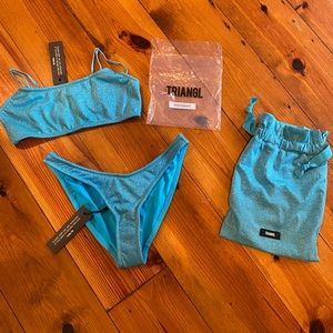 NWT triangl swim suit aqua sparkle size small